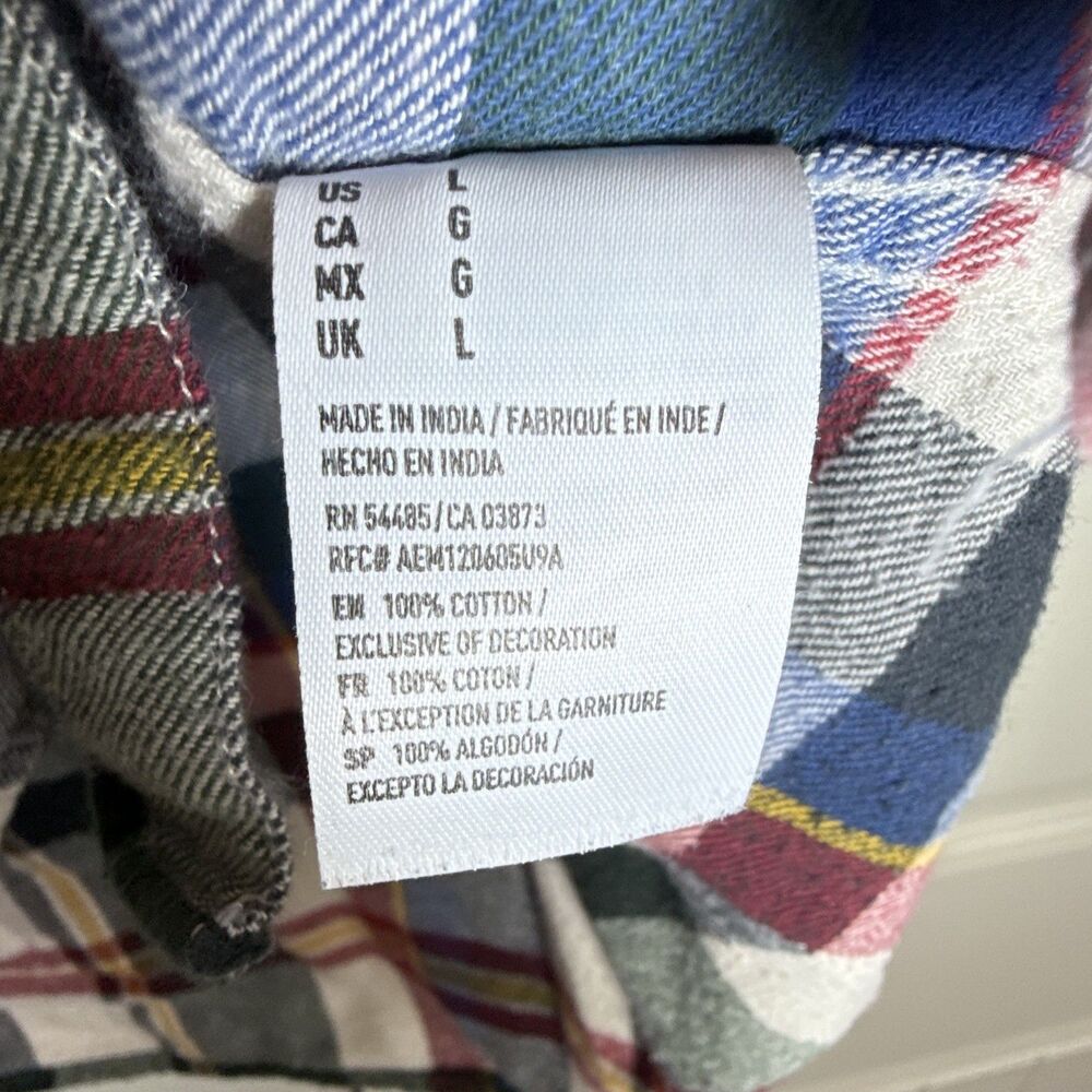 American Eagle Outfitters Men's L Cotton Flannel Classic Fit Plaid Shirt Pockets - Picture 5 of 8